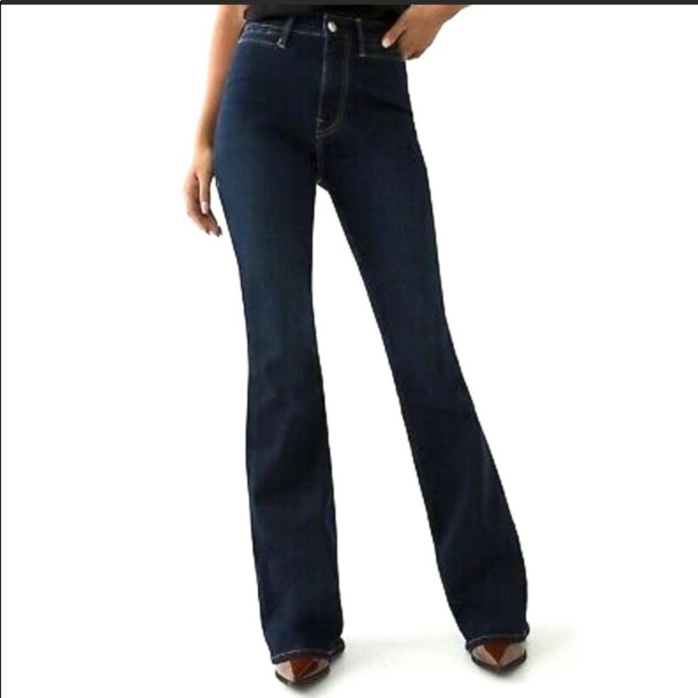 True Religion Hi-Rise Modern Flare Trouser Jeans Wide Leg FEY Dark Blue Denim